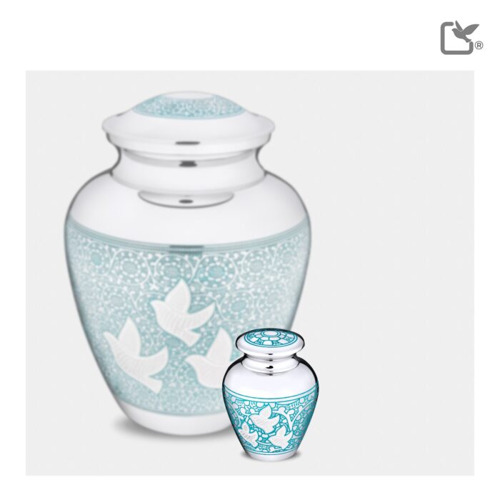 Messing urn - Klassiek Soaring Doves blauw - 0,08 Liter