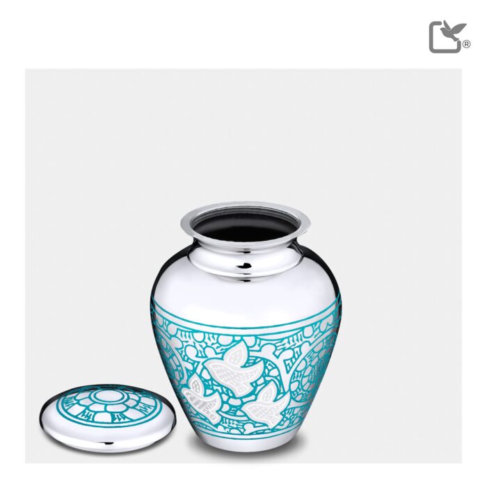 Messing urn - Klassiek Soaring Doves blauw - 0,08 Liter