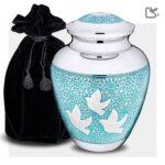 Messing urn - Klassiek Soaring Doves blauw - 3,61 Liter