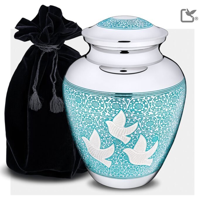 Messing urn - Klassiek Soaring Doves blauw - 3,61 Liter
