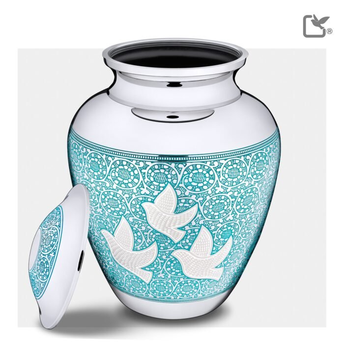 Messing urn - Klassiek Soaring Doves blauw - 3,61 Liter