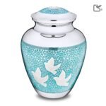 Messing urn - Klassiek Soaring Doves blauw - 3,61 Liter