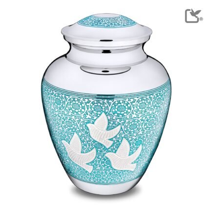 Messing urn - Klassiek Soaring Doves blauw - 3,61 Liter
