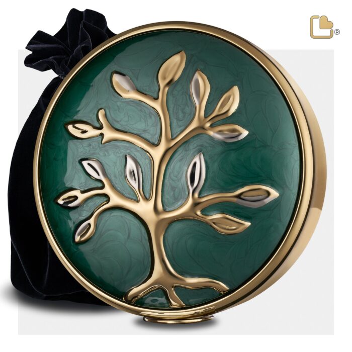 Messing urn - Tree Love groen - 7,01 Liter