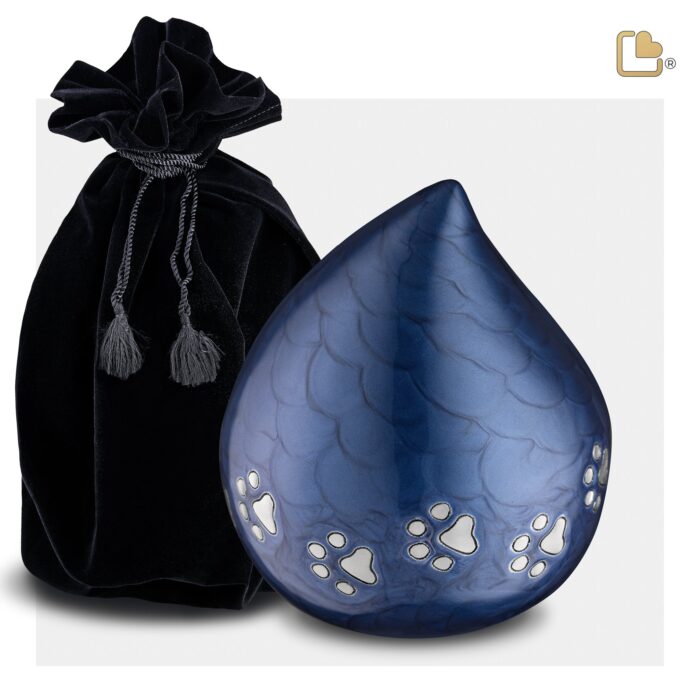 Metalen dierenurn - LoveDrop blauw - 1,11 Liter