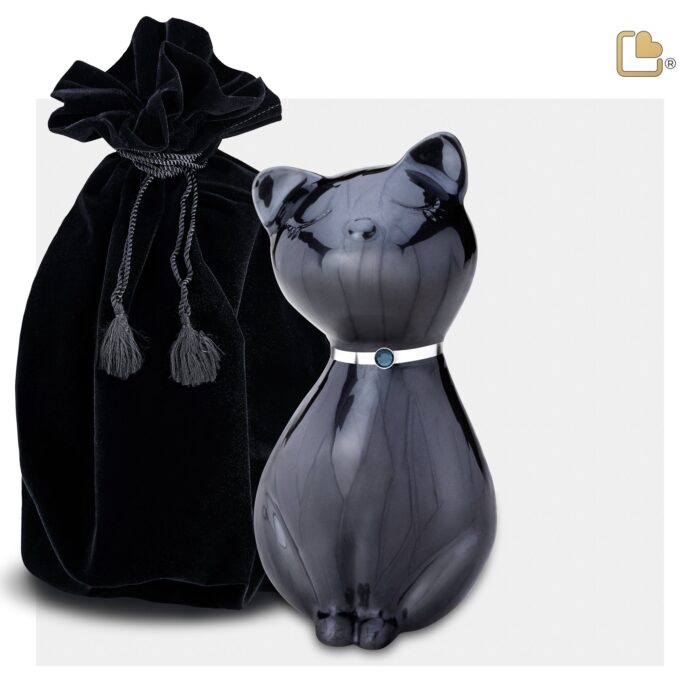 Metalen dierenurn - PrincessCat w Crystal antraciet - 0,62 Liter