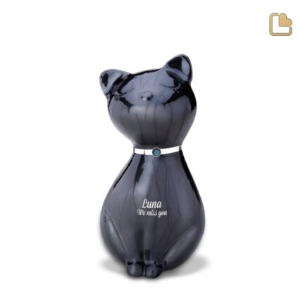 Metalen dierenurn - PrincessCat w Crystal antraciet - 0,62 Liter