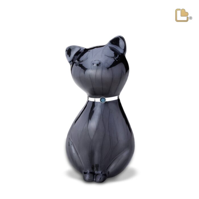 Metalen dierenurn - PrincessCat w Crystal antraciet - 0,62 Liter