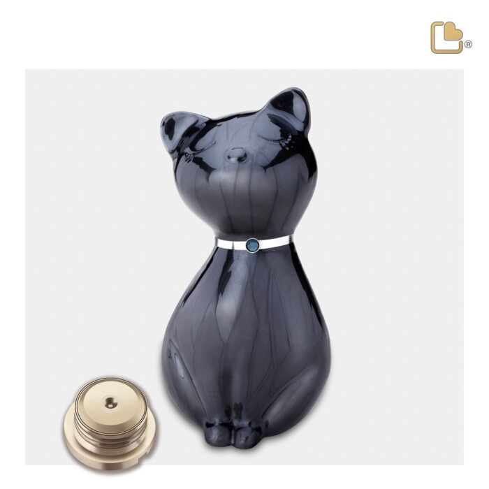 Metalen dierenurn - PrincessCat w Crystal antraciet - 0,62 Liter