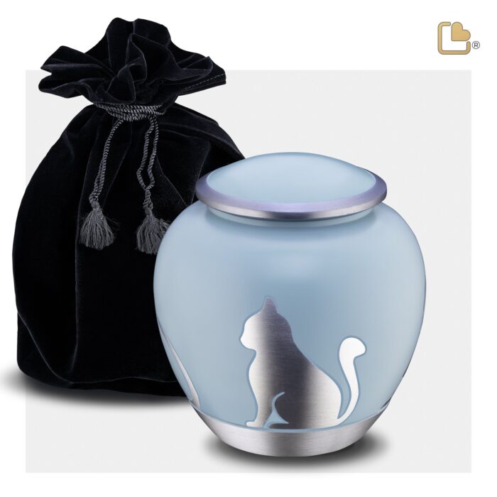 Metalen dierenurn - Shadow Kat blauw - 1,02 Liter