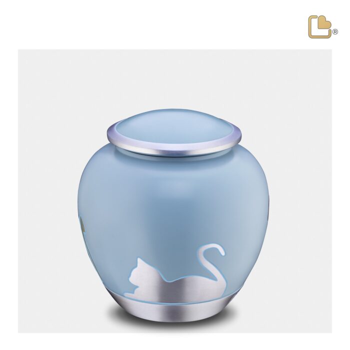Metalen dierenurn - Shadow Kat blauw - 1,02 Liter