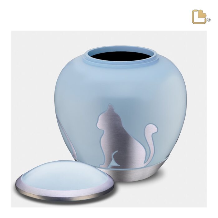 Metalen dierenurn - Shadow Kat blauw - 1,02 Liter