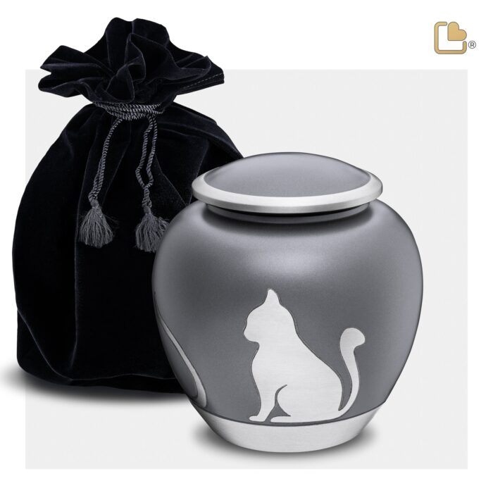Metalen dierenurn - Shadow Kat French grijs - 1,02 Liter