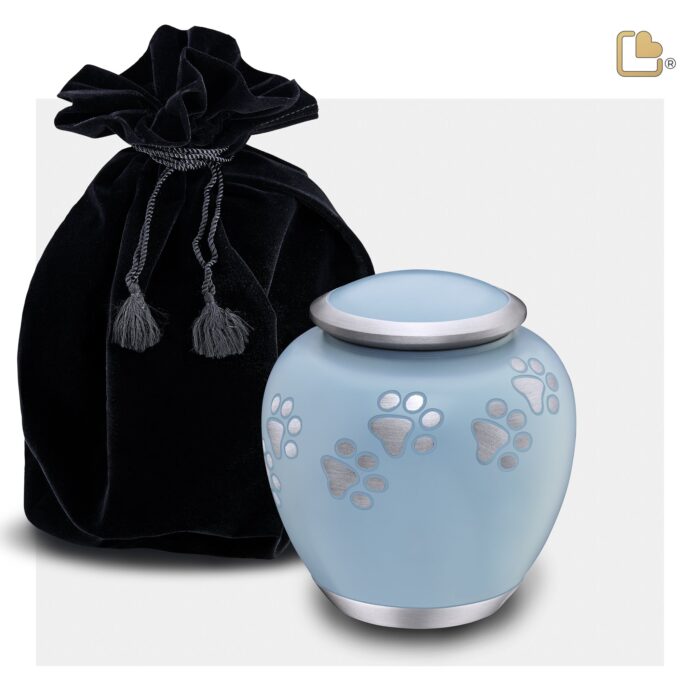 Metalen dierenurn - Shadow Pawprint blauw - 0,61 Liter