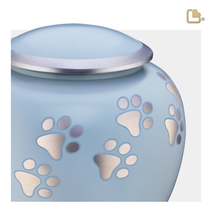 Metalen dierenurn - Shadow Pawprint blauw - 0,61 Liter