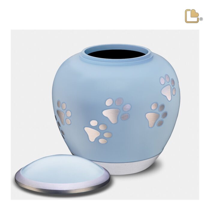 Metalen dierenurn - Shadow Pawprint blauw - 0,61 Liter