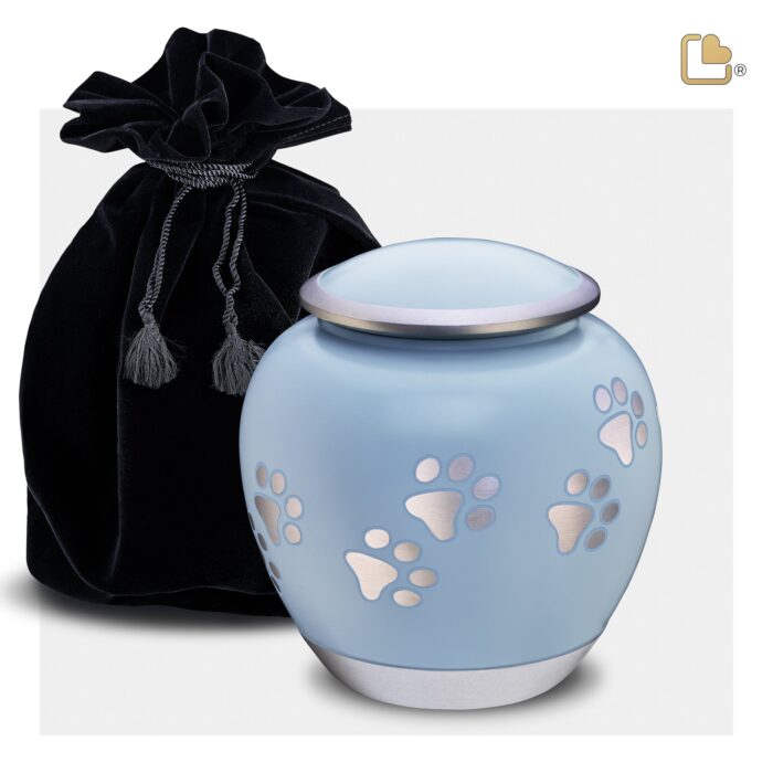Metalen dierenurn - Shadow Pawprint blauw - 1,02 Liter