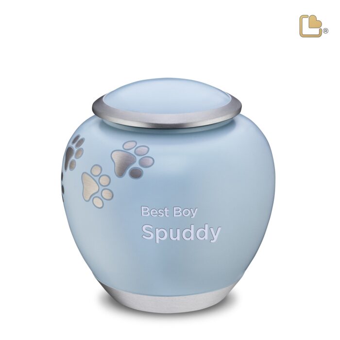 Metalen dierenurn - Shadow Pawprint blauw - 1,41 Liter
