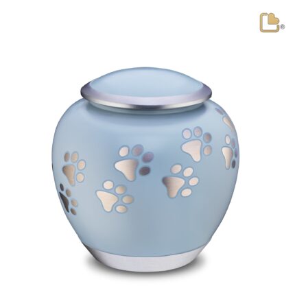Metalen dierenurn - Shadow Pawprint blauw - 1,41 Liter