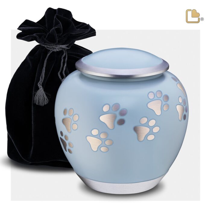 Metalen dierenurn - Shadow Pawprint blauw - 1,41 Liter