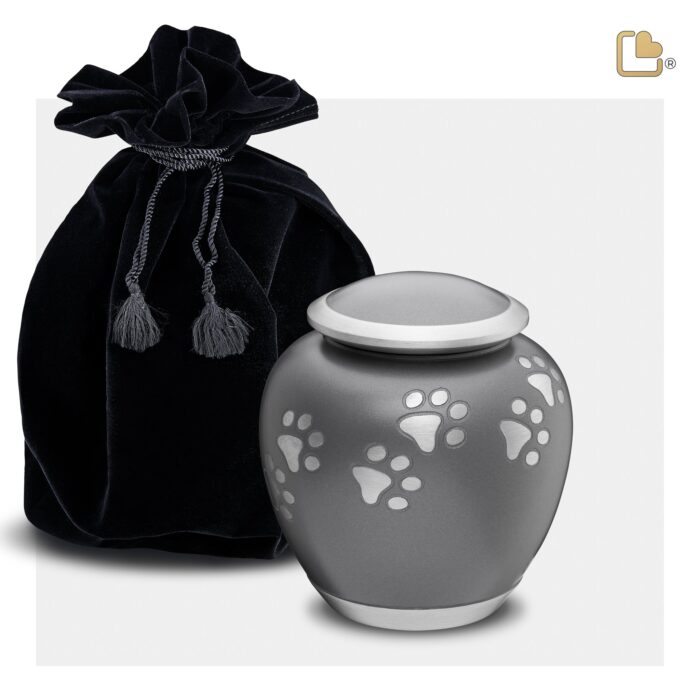 Metalen dierenurn - Shadow Pawprint French grijs - 0,61 Liter