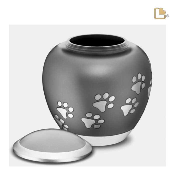 Metalen dierenurn - Shadow Pawprint French grijs - 0,61 Liter
