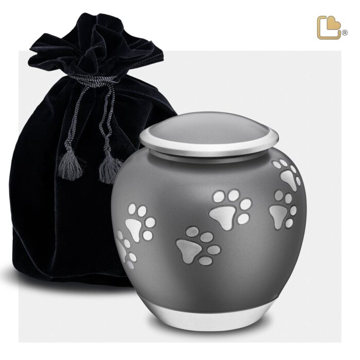 Metalen dierenurn - Shadow Pawprint French grijs - 1,02 Liter