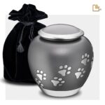 Metalen dierenurn - Shadow Pawprint French grijs - 1,41 Liter