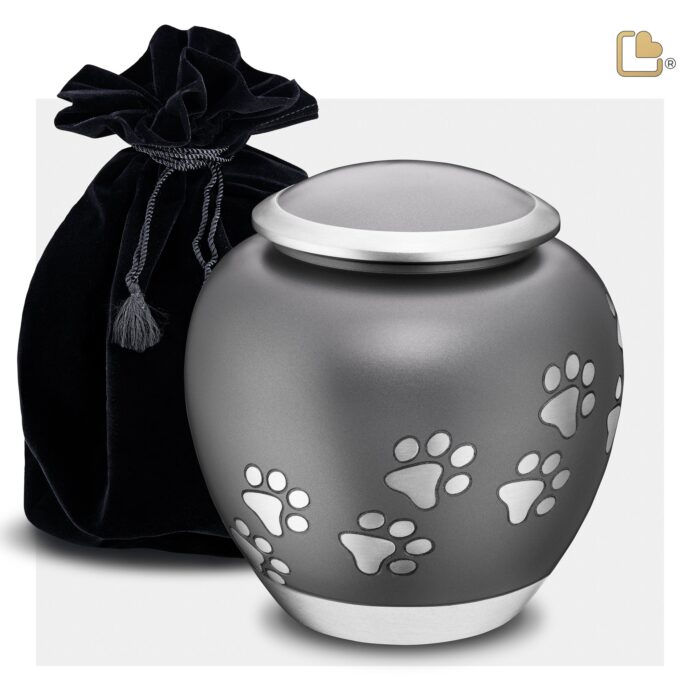 Metalen dierenurn - Shadow Pawprint French grijs - 1,41 Liter