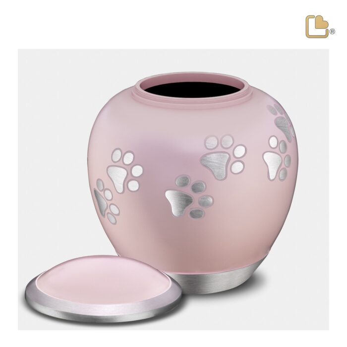 Metalen dierenurn - Shadow Pawprint roze - 0,61 Liter