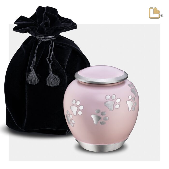 Metalen dierenurn - Shadow Pawprint roze - 0,61 Liter
