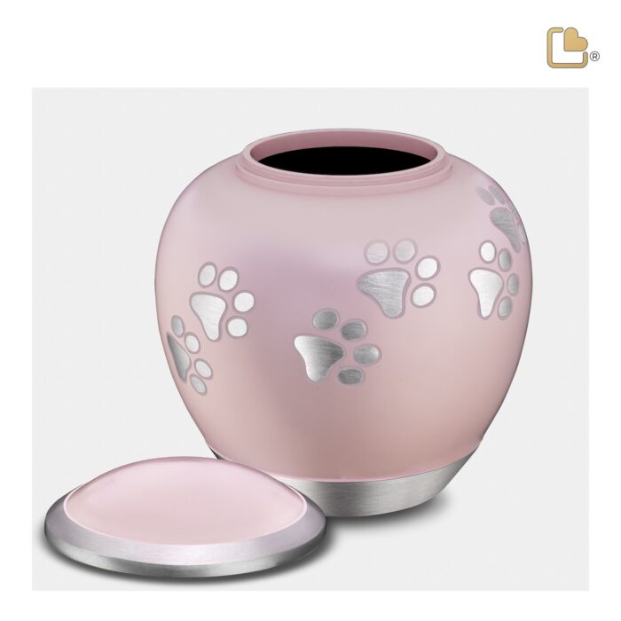Metalen dierenurn - Shadow Pawprint roze - 1,02 Liter