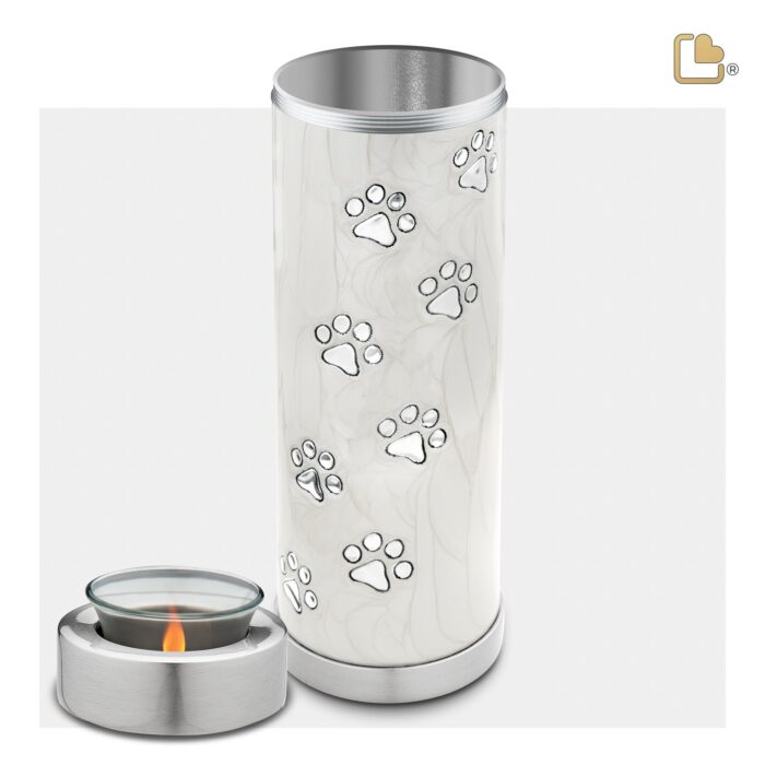 Metalen dierenurn - Tall Tealight wit - 1,11 Liter