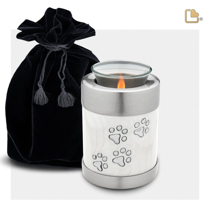 Metalen dierenurn - Tealight wit - 0,41 Liter