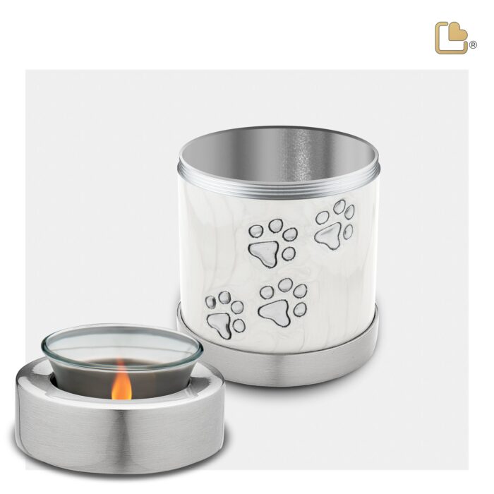 Metalen dierenurn - Tealight wit - 0,41 Liter