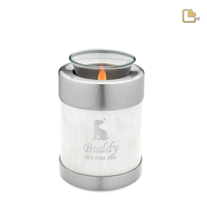 Metalen dierenurn - Tealight wit - 0,41 Liter