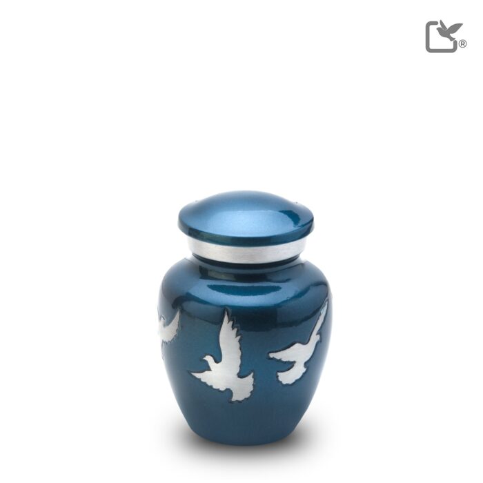 Metalen urn - Divine Flying Doves blauw - 0,07 Liter
