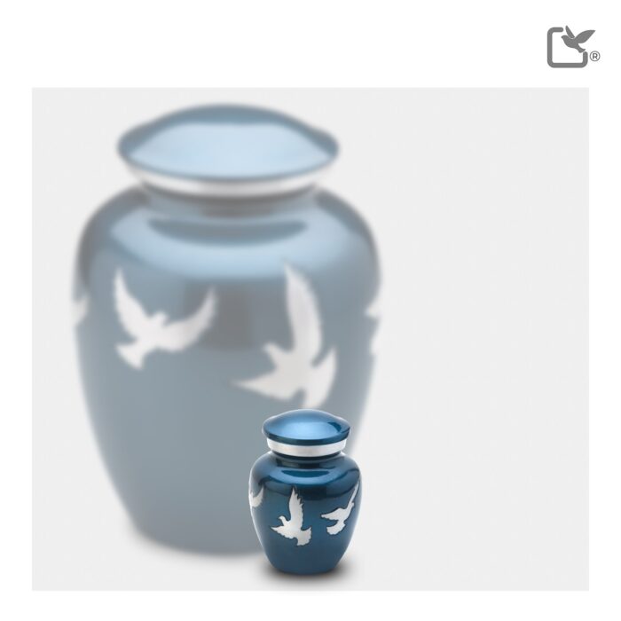 Metalen urn - Divine Flying Doves blauw - 0,07 Liter
