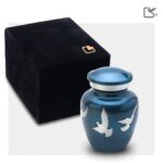 Metalen urn - Divine Flying Doves blauw - 0,07 Liter