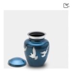 Metalen urn - Divine Flying Doves blauw - 0,07 Liter
