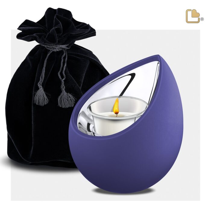 Metalen urn - Druppel Tealight blauw - 0,31 Liter