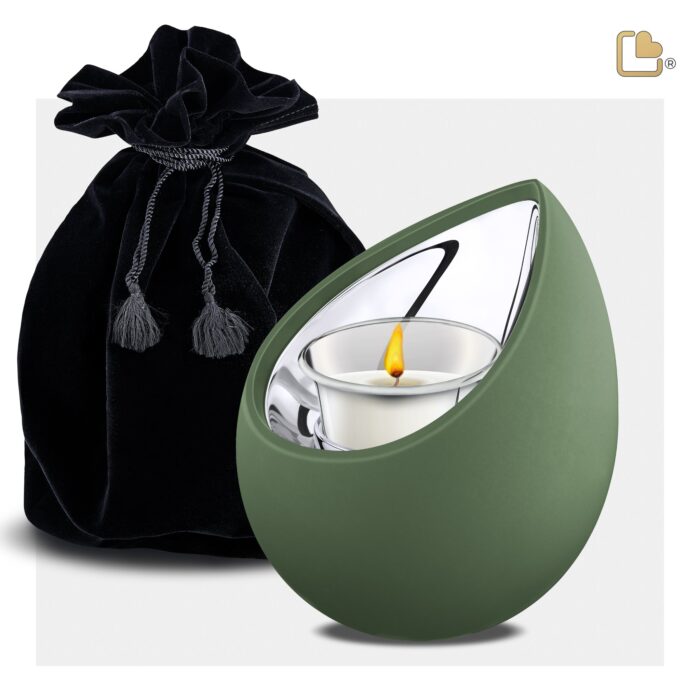 Metalen urn - Druppel Tealight Sage groen - 0,31 Liter