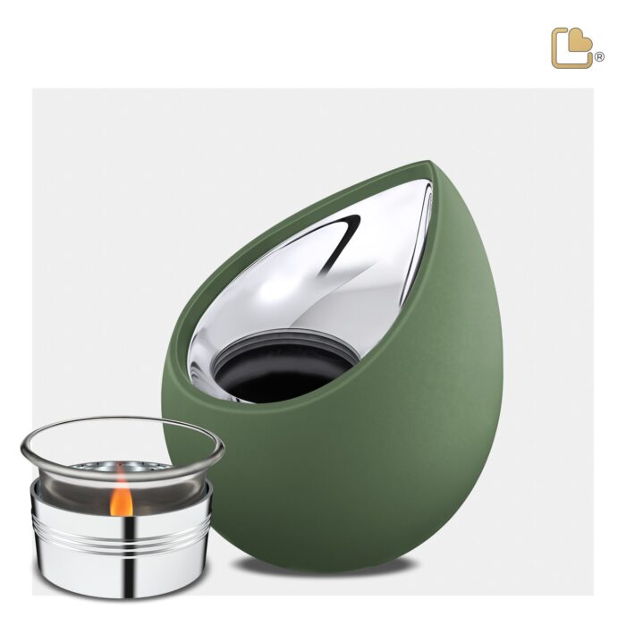 Metalen urn - Druppel Tealight Sage groen - 0,31 Liter