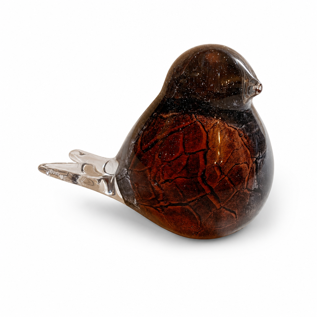 Metalen urn - vogeltje Bordeaux krakelee rood - productfoto