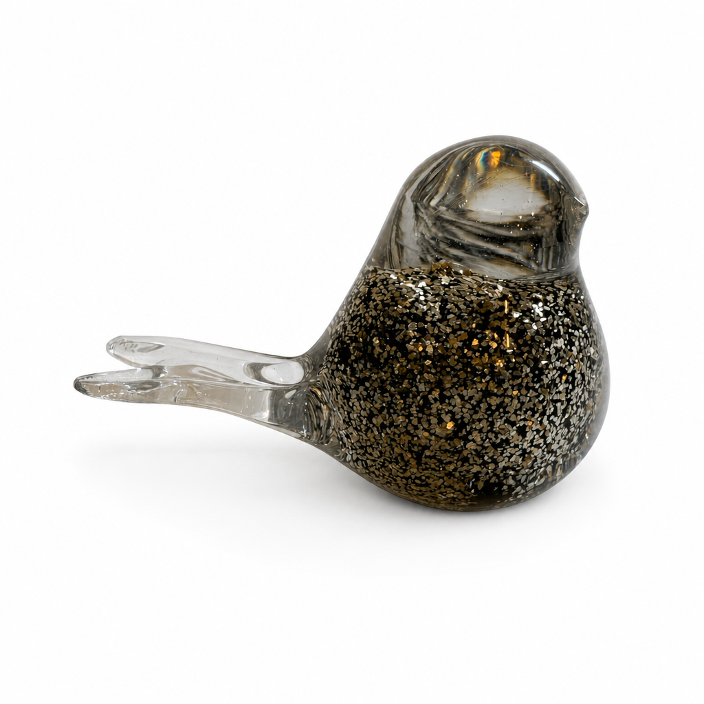 Metalen urn - vogeltje Zwart gestippeld - productfoto