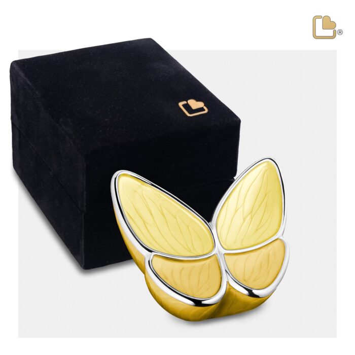 Metalen urn - Wings of Hope geel - 0,07 Liter
