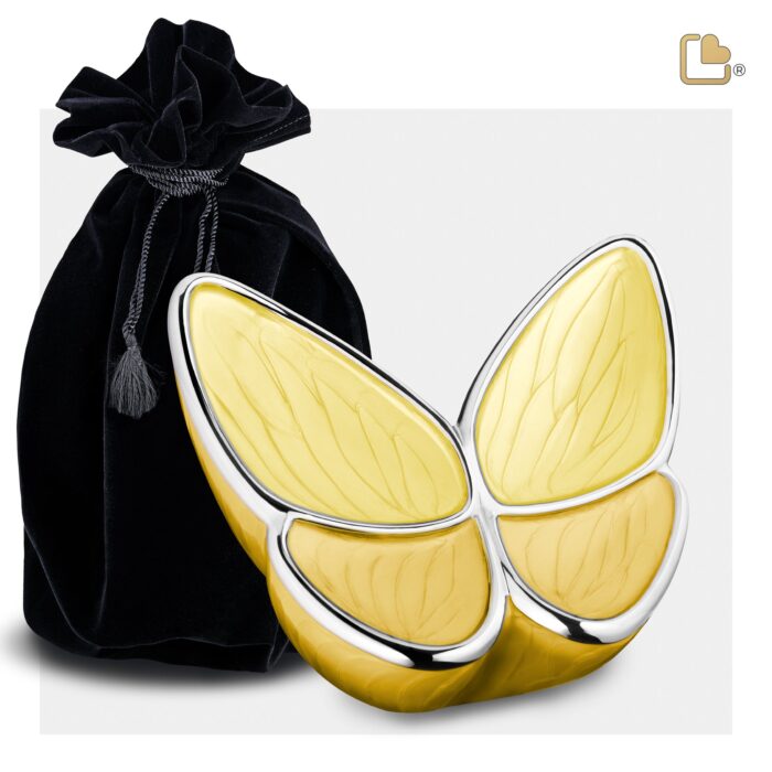 Metalen urn - Wings of Hope geel - 0,41 Liter