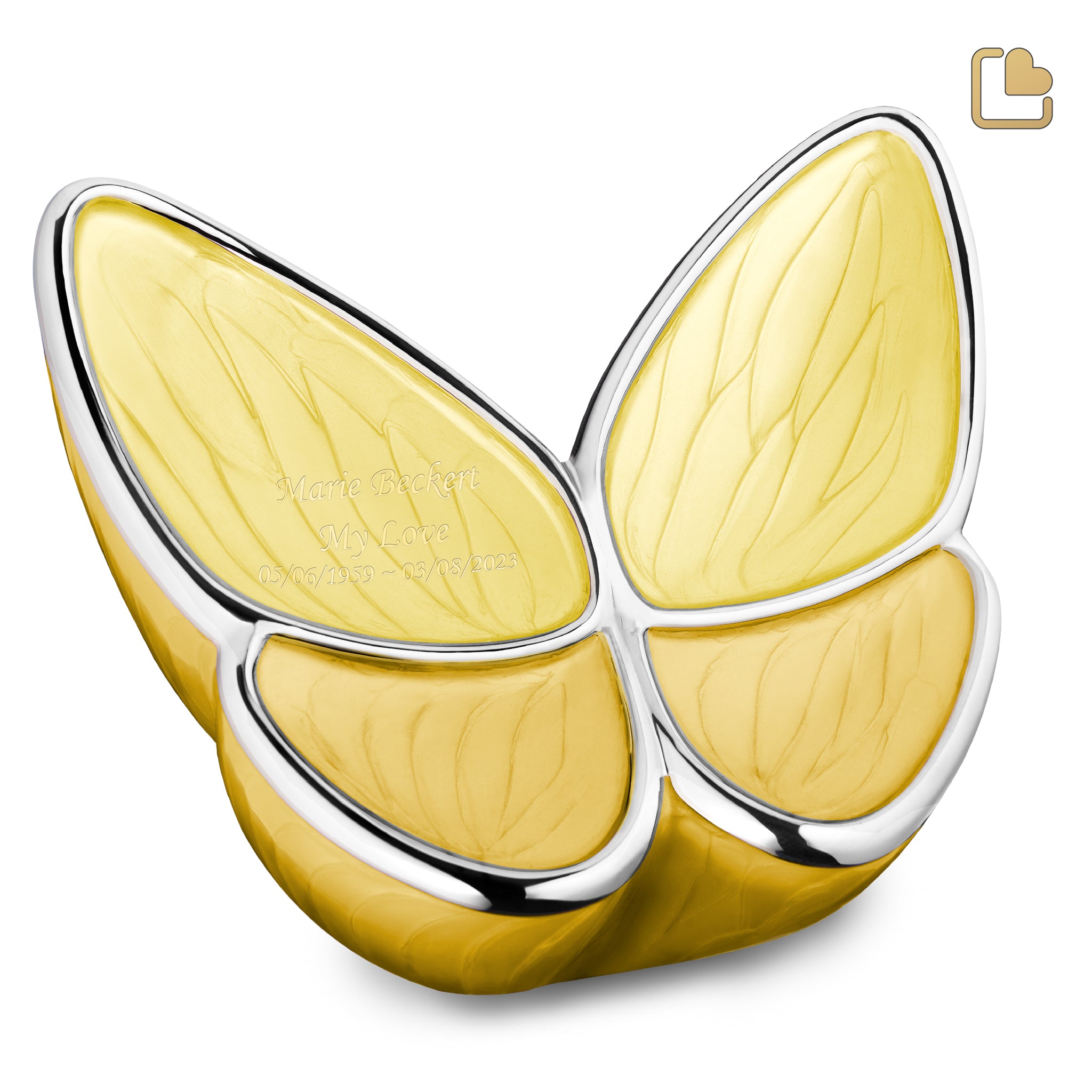 Metalen urn - Wings of Hope geel - 3,61 Liter Metalen urn - Wings of Hope geel - 3,61 Liter