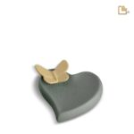 Porseleinen urn - Hart Vlinder Accent Moss geel - 0,11 Liter