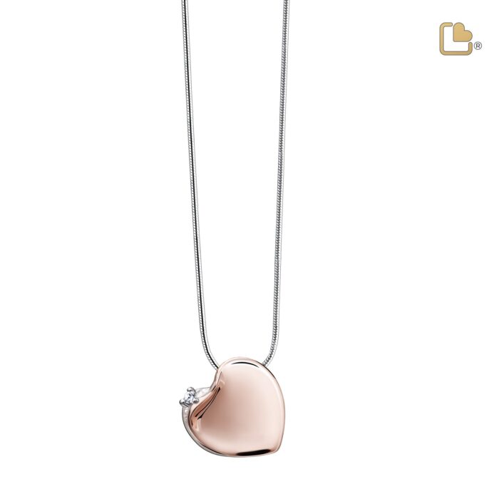 Urn - Leaning Hart Ashes Pendant RoseGold Vermeil w/Zirconia